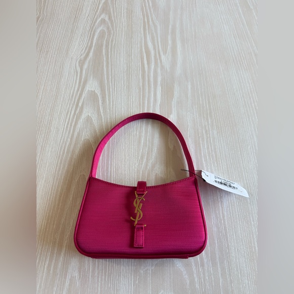 NEW YSL Saint Laurent Le 5 a 7 Pink Satin Mini Hobo Bag - Picture 6 of 6